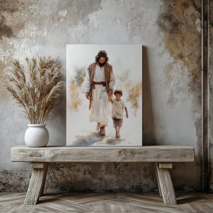 Obraz na płótnie canvas Święty z chłopcem akwarela