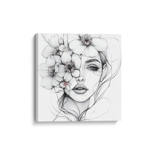 Obraz na płótnie canvas Kobieta z kwiatami line-art