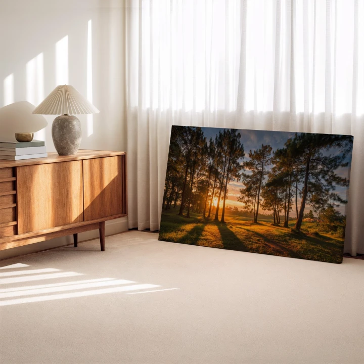 Obraz na płótnie canvas Zachód słońca w lesie realistyczny