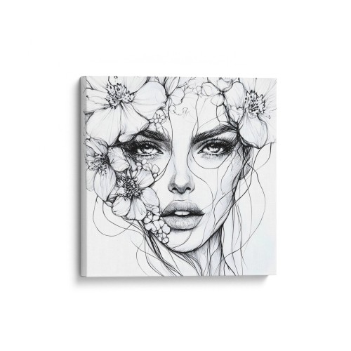 Obraz na płótnie canvas Kobieta z kwiatami line-art