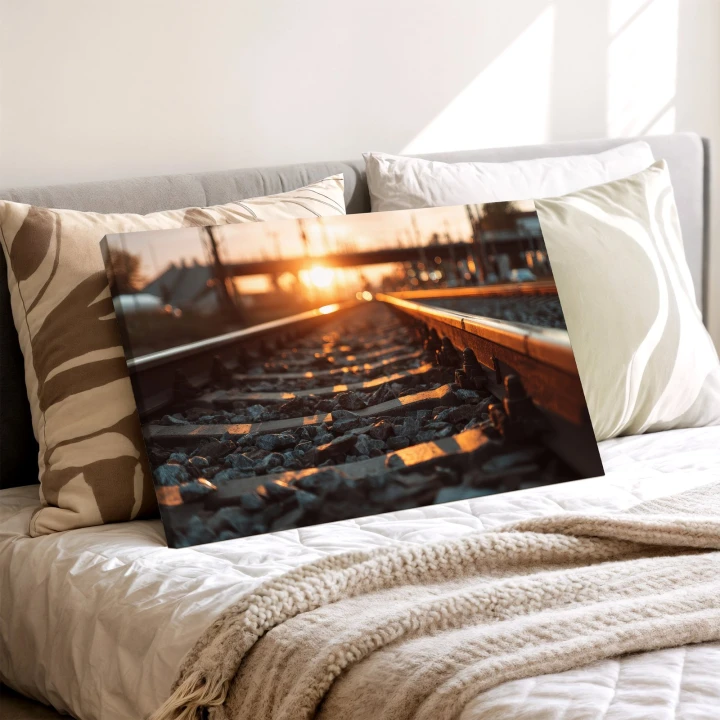 Obraz na płótnie canvas Tory przy zachodzie realistyczny