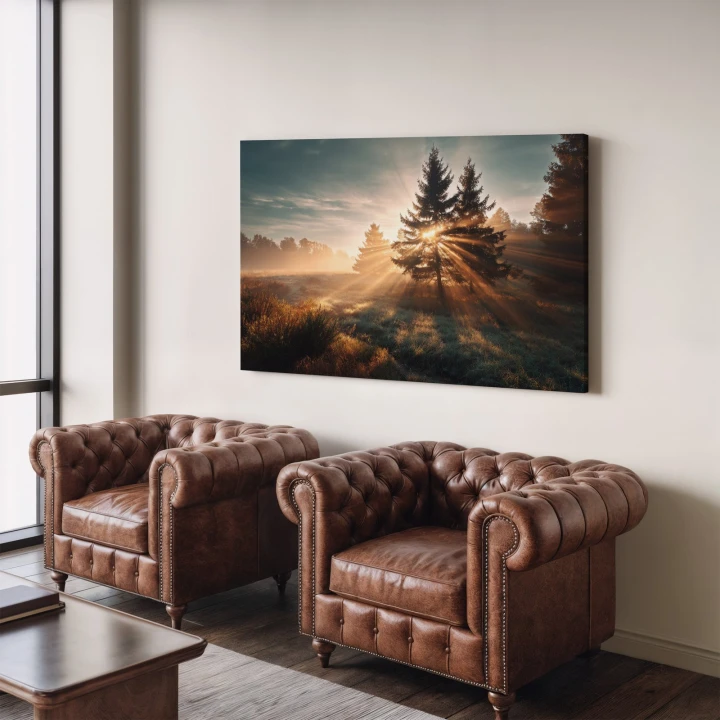 Obraz na płótnie canvas Wschód między sosnami realistyczny