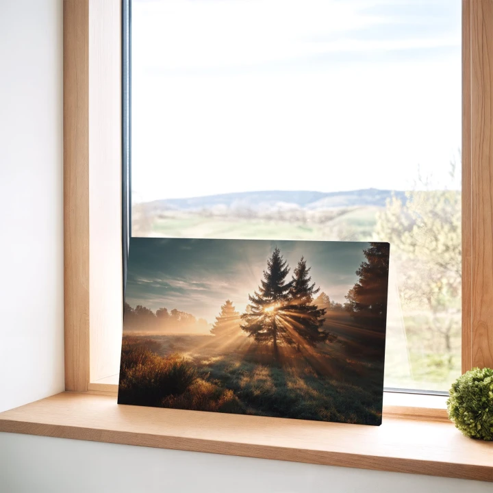 Obraz na płótnie canvas Wschód między sosnami realistyczny