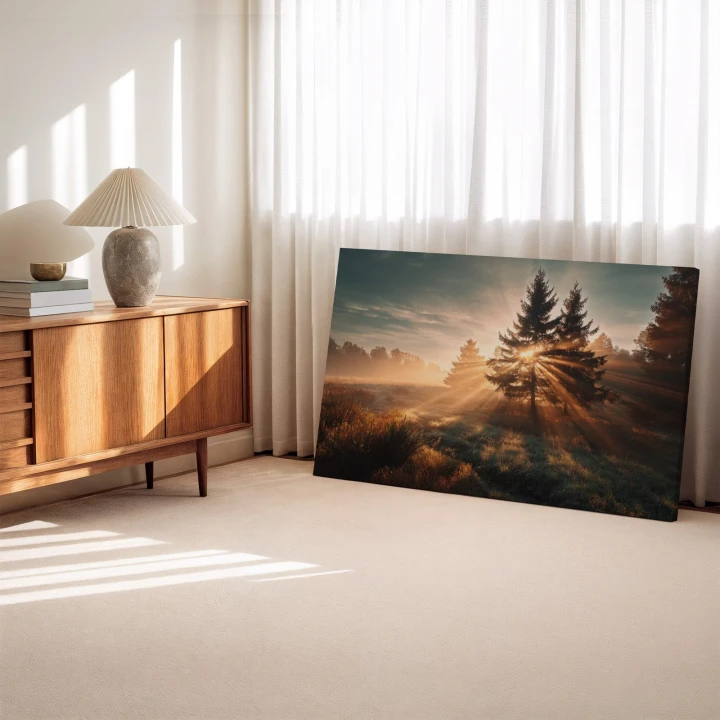 Obraz na płótnie canvas Wschód między sosnami realistyczny