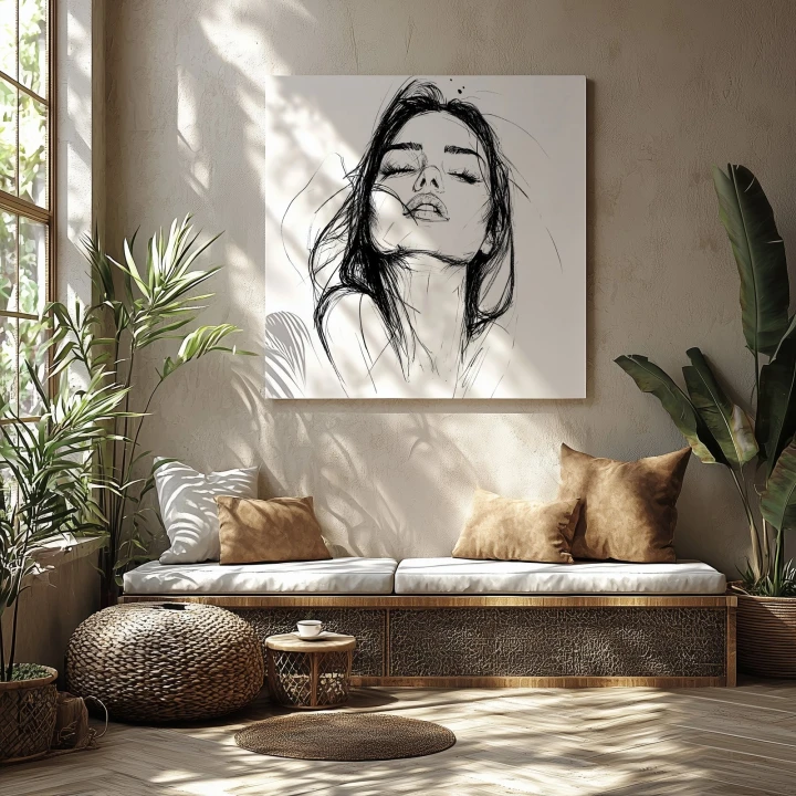 Obraz na płótnie canvas Zamyślona kobieta line-art