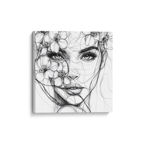 Obraz na płótnie canvas Kobieta z kwiatami line-art