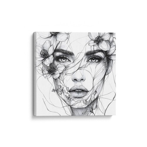 Obraz na płótnie canvas Kobieta z kwiatami line-art