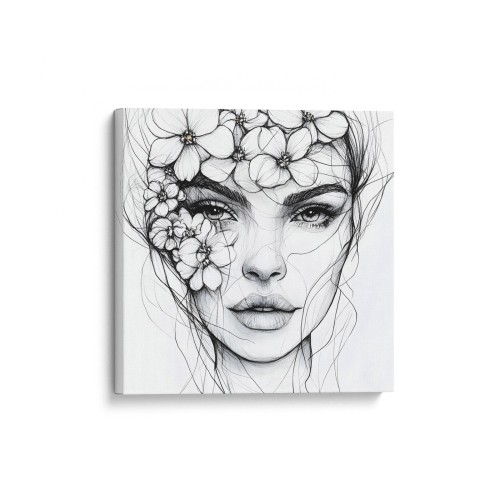 Obraz na płótnie canvas Kobieta z kwiatami line-art