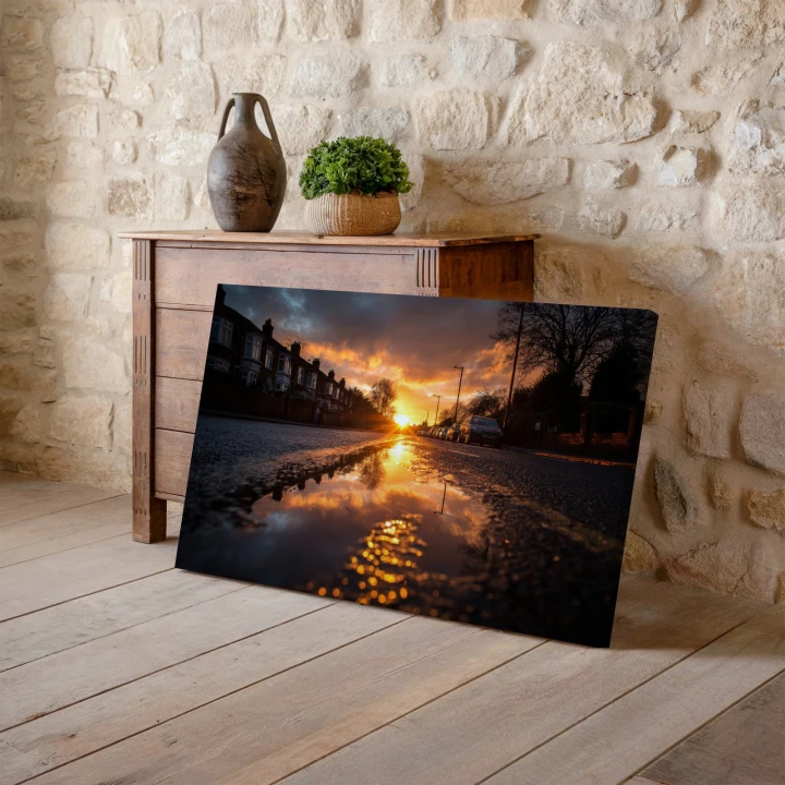 Obraz na płótnie canvas Zachód w kałuży realistyczny