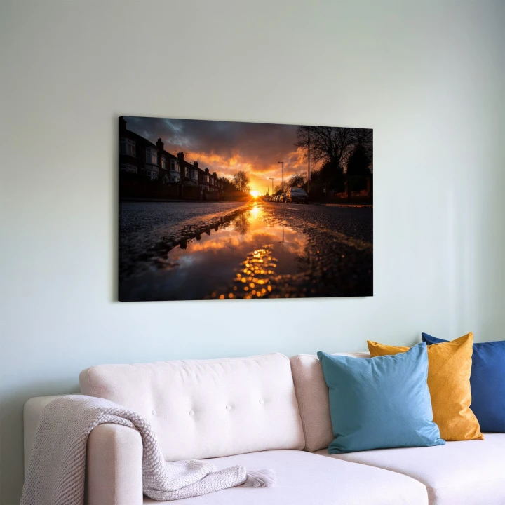 Obraz na płótnie canvas Zachód w kałuży realistyczny