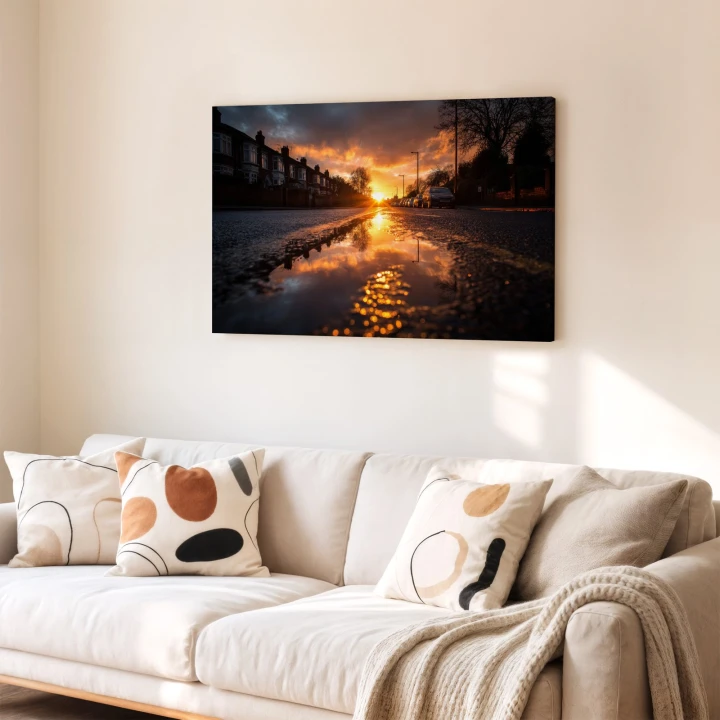 Obraz na płótnie canvas Zachód w kałuży realistyczny