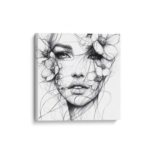 Obraz na płótnie canvas Kobieta z kwiatami line-art
