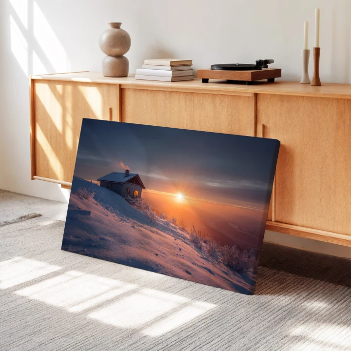 Obraz na płótnie canvas Zaśnieżona chata realistyczny