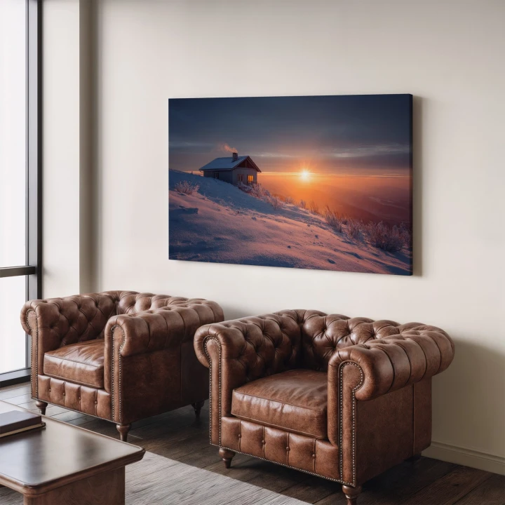 Obraz na płótnie canvas Zaśnieżona chata realistyczny