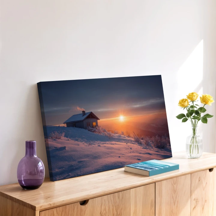 Obraz na płótnie canvas Zaśnieżona chata realistyczny