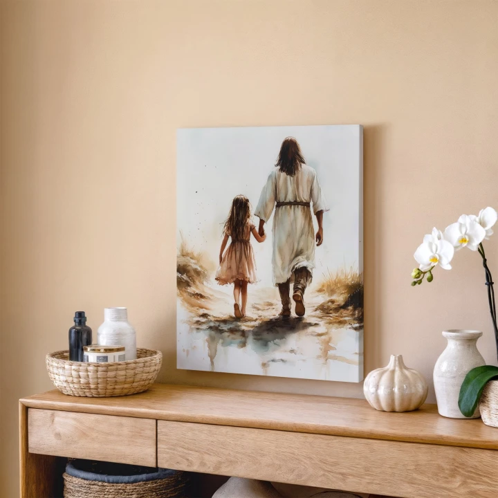 Obraz na płótnie canvas Opiekun z dziewczynką akwarela