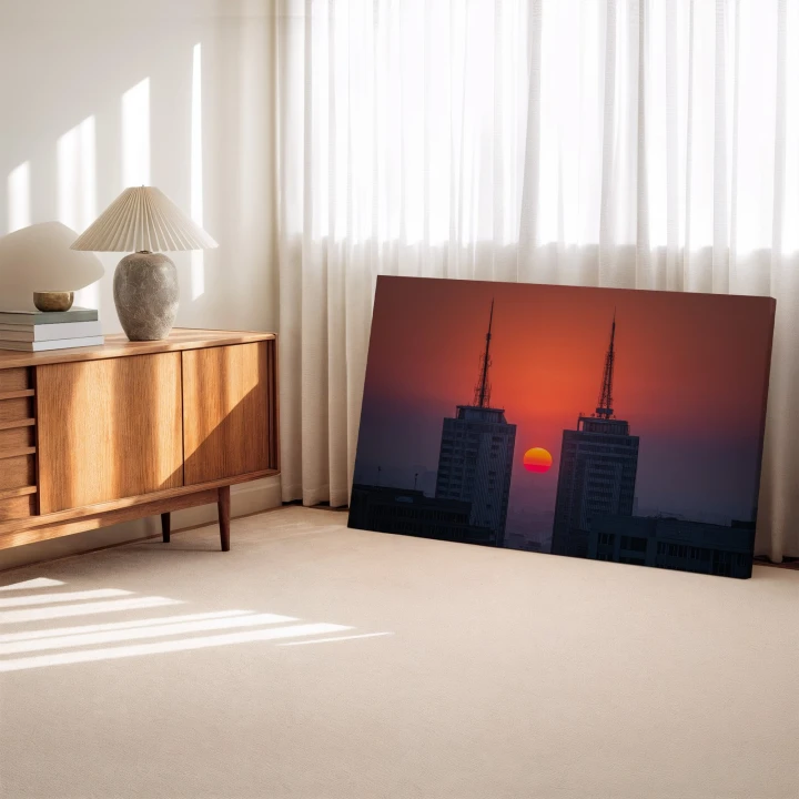 Obraz na płótnie canvas Wieżowce o zachodzie realistyczny