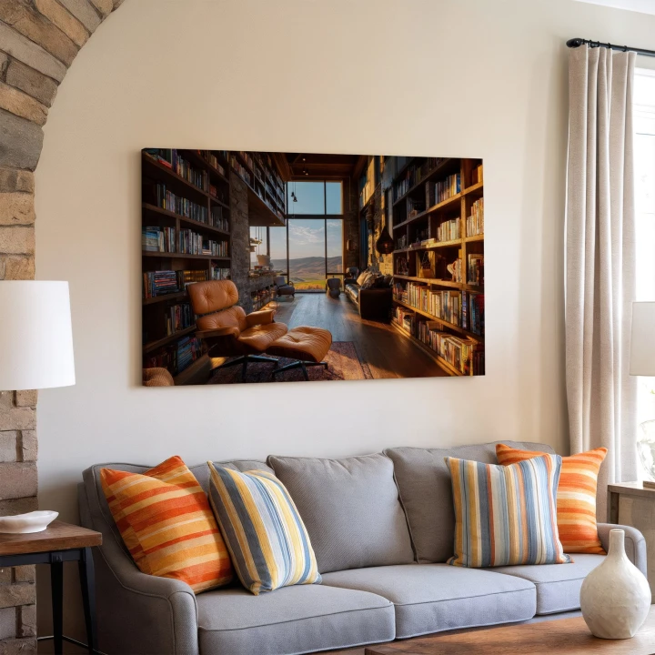 Obraz na płótnie canvas Biblioteka z fotelem nowoczesny